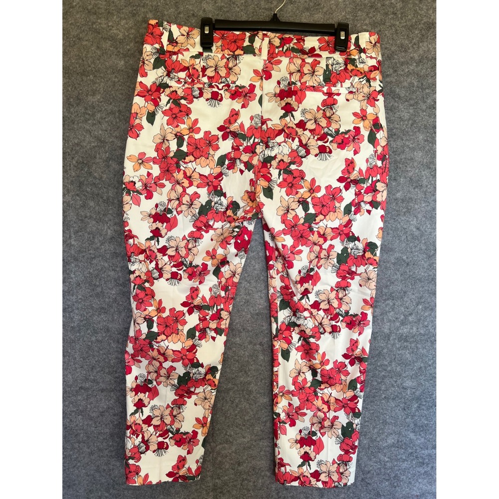 LIZ CLAIBORNE Emma Slim Leg Ankle Pants 14 White Floral Pink Orange Stretch NWT - Picture 3 of 16
